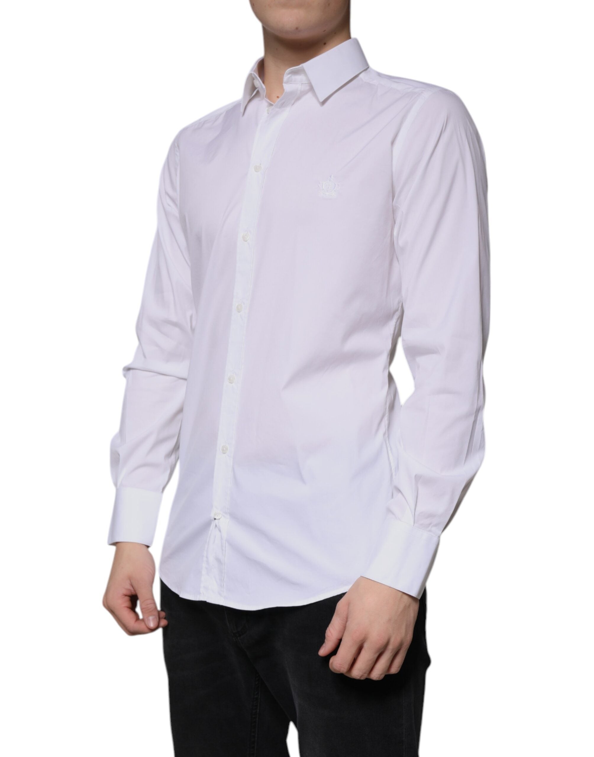 Dolce & Gabbana White cotton shirt with long sleeves GOLD